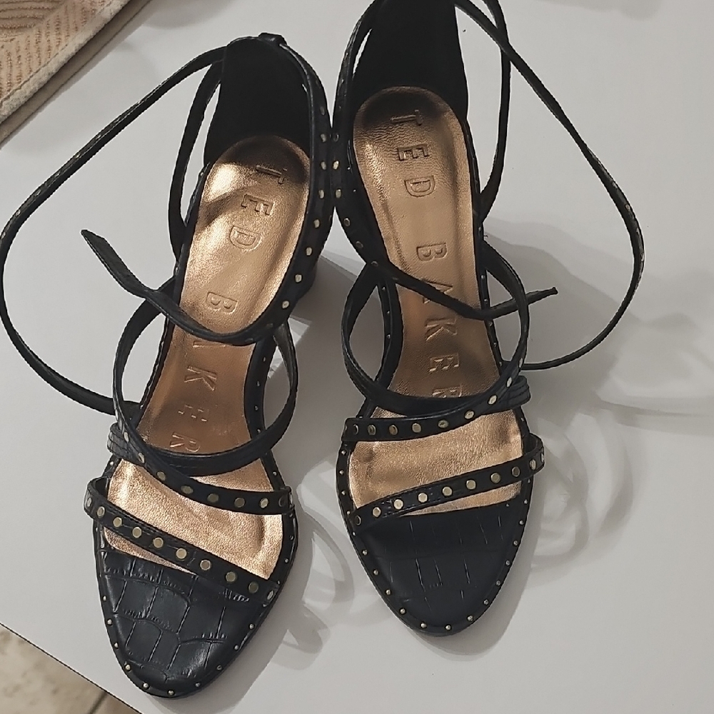Ted Baker Black and Gold Strappy Heels